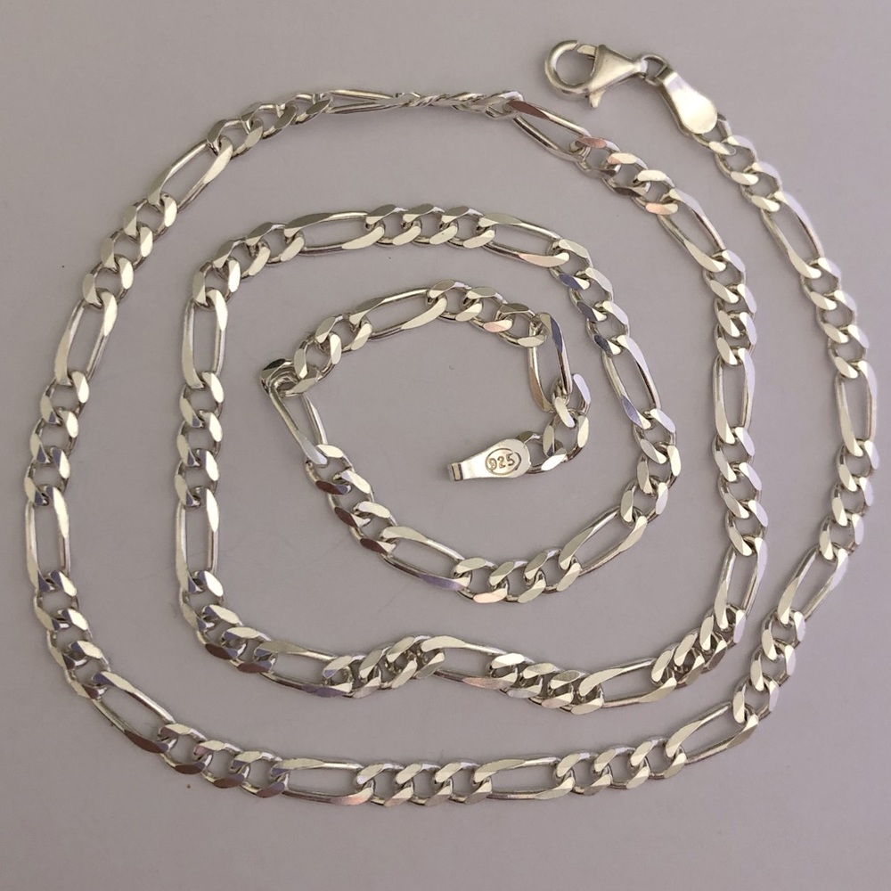 925 Silver 4mm 22.5” necklace figaro chain Unisex - Picture 1 of 2